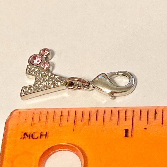 Vintage Disney Pink Crystal Mickey Mouse Ears Charm Clip On Initial Letter A - Picture 10 of 10
